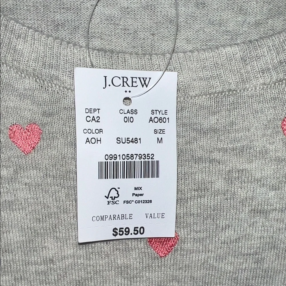 NWT J. Crew Heather Gray Tee with Red Heart Accents
